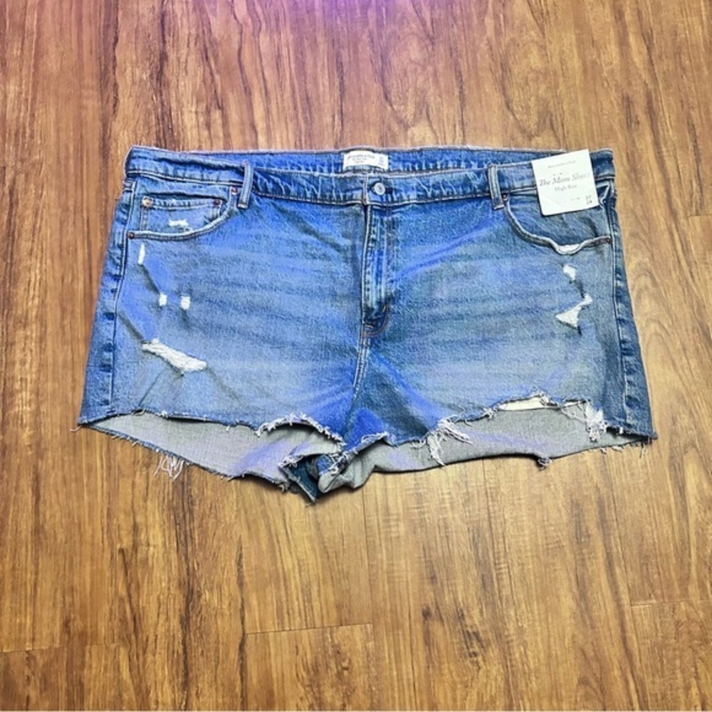 Blue Distressed Denim Shorts Abercrombie & Fitch 37 24 Mom Short New NWT